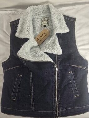 Special 2012 Sherpa Lined Denim Vest Womens Large Dark Wash Zip Front Western